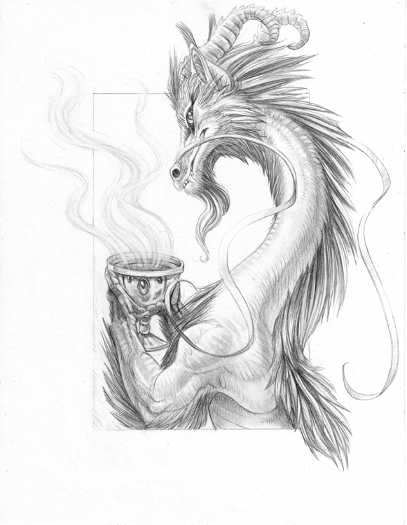 chinese_dragon cup dragon drink hibbary horn male monochrome pose solo