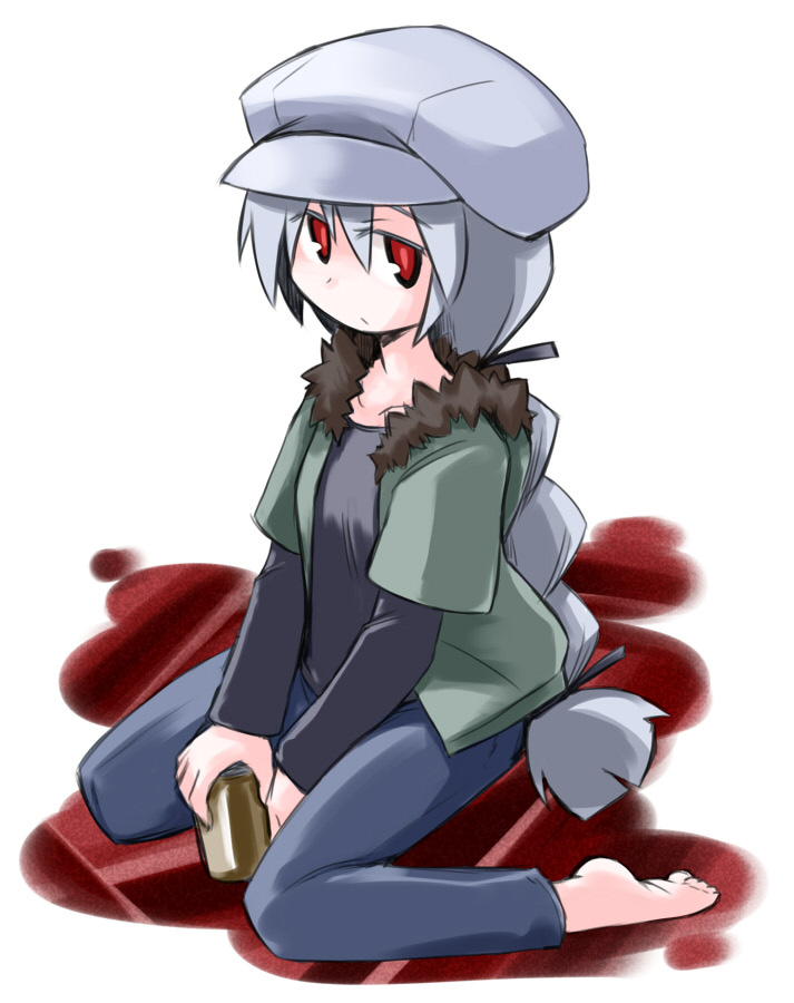 barefoot braid double_brid hat kugelschreiber long_hair red_eyes simple_background sitting solo very_long_hair wariza white_background