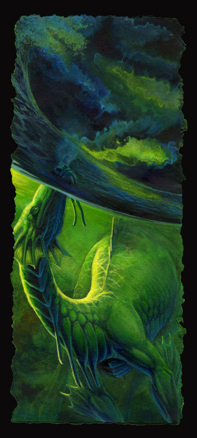 diving dragon feral green green_theme hibbary scan solo storm swimming water