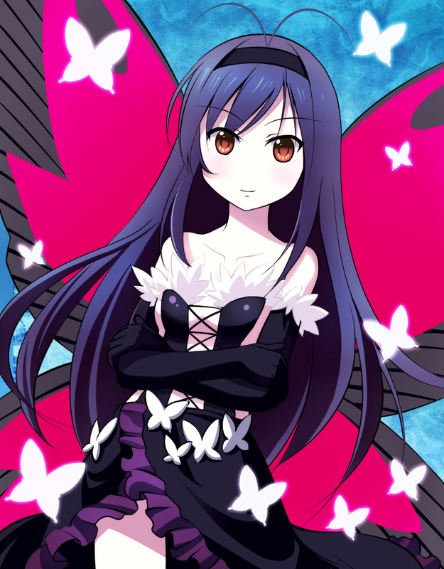 accel_world antenna_hair bad_id bad_pixiv_id bare_shoulders black_hair brown_eyes bug butterfly butterfly_wings doridori elbow_gloves gloves hairband insect kuroyukihime long_hair solo wings