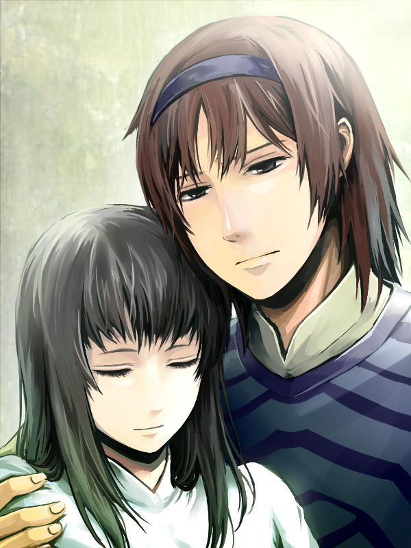 black_hair couple dress long_hair mono red_hair shadow_of_the_colossus smile wander