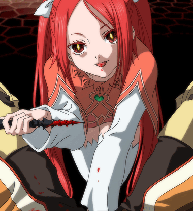 1girl blood long_hair lowres red_eyes red_hair rommy tales_of_(series) tales_of_the_tempest thighhighs tongue twintails weapon