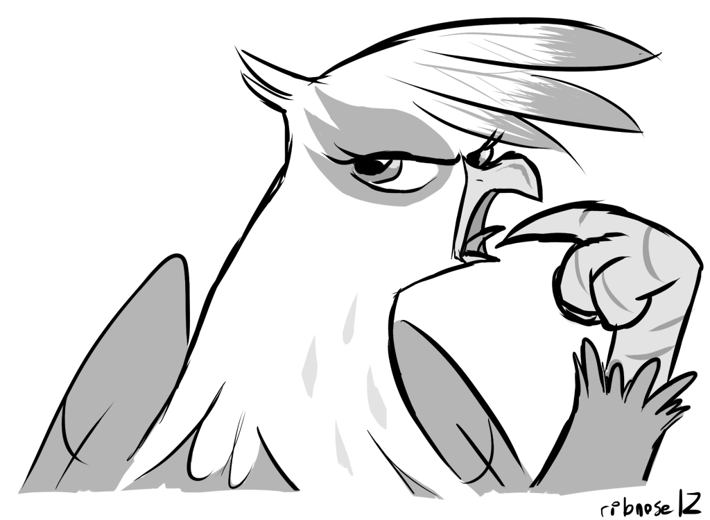 female friendship_is_magic gilda_(mlp) gryphon monochrome my_little_pony open_mouth ribnose solo tongue wings