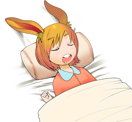 animal_ears bunny_ears bunny_girl copyright_request drooling futon lowres nanashin orange_hair pajamas short_hair sleeping solo