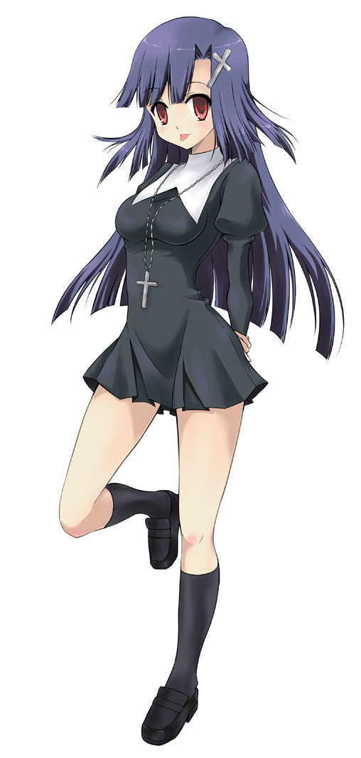 :p betanya blue_hair cross dress jewelry kannagi kneehighs latin_cross necklace nun red_eyes socks solo tongue tongue_out zange