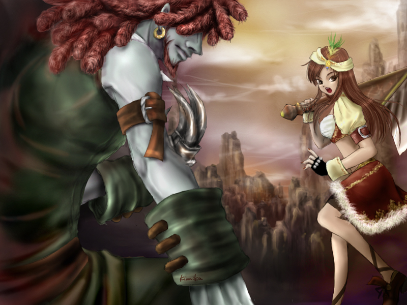 1girl brown_hair final_fantasy final_fantasy_ix gloves kimikahamu lani long_hair red_hair salamander_coral shoes walking weapon weapons