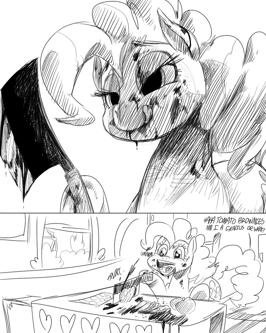 applesarcum comic cutie_mark dialog dialogue english_text equine female feral friendship_is_magic hair horse humor knife mammal monochrome my_little_pony no_color pinkie_pie_(mlp) pony sketch smile solo sunibee text tomato