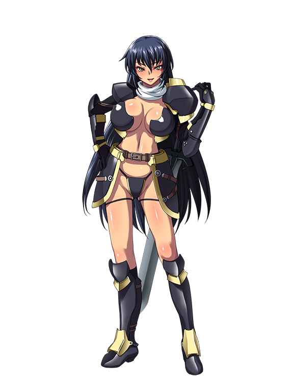 1girl breasts dieselmine large_breasts okasare_yuusha_ririshiku_sekai_wo_sukuu_hazu_datta_boku smile solo sword violated_hero weapon