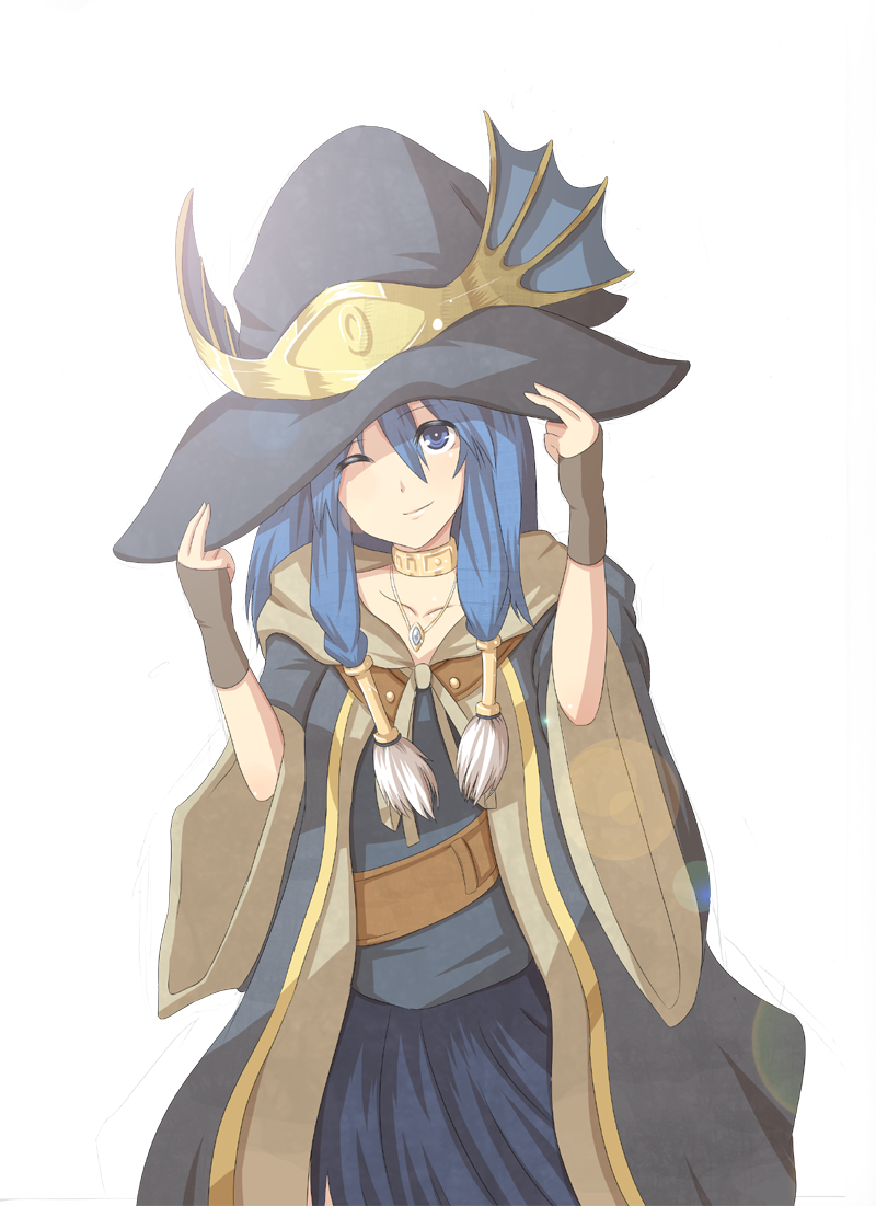 blue_hair coat duel_monster eria hat ritua_erial smile witch_hat yu-gi-oh! yuu-gi-ou_duel_monsters