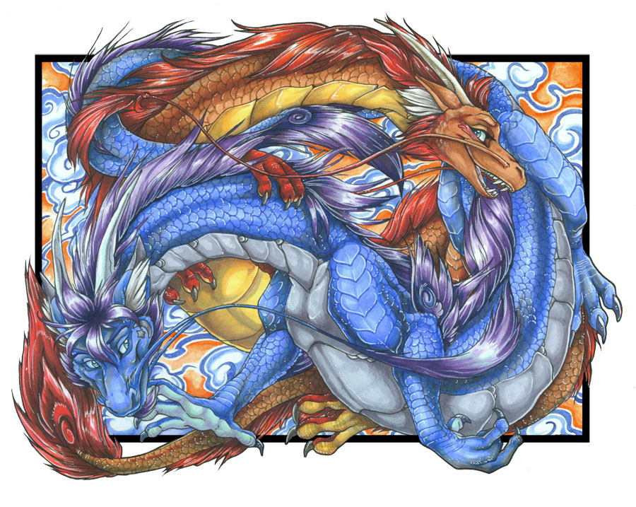 blue blue_clouds blue_eyes blue_scales chinese_dragon couple dragon feral scalie smile wielder