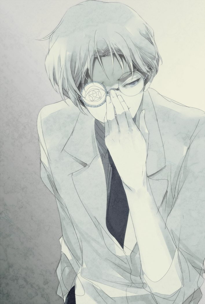 adjusting_eyewear bad_id bad_pixiv_id bishoujo_senshi_sailor_moon evil glasses grey male_focus saki_(hxaxcxk) solo tomoe_souichi white white_hair