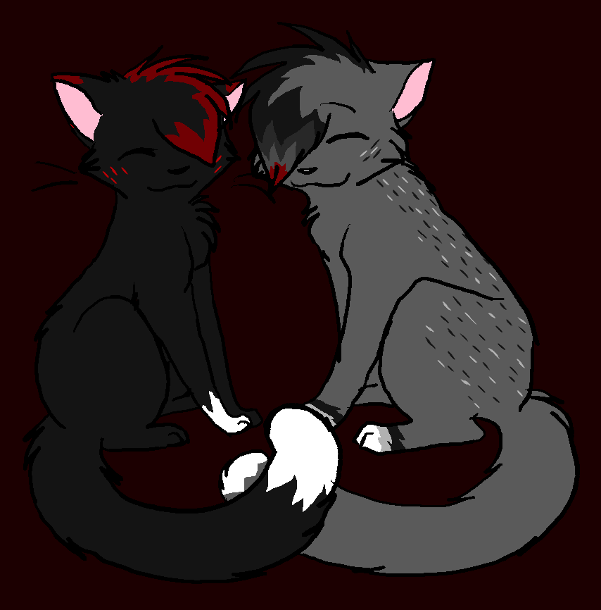 ashfur black_fur caring cat eyes_closed feline feral freckles fur gay grey_fur hair hair_over_eye love male mammal red_hair scourge scourge_(warriors) sweet thunderclan warriorcats warriors_(cats)