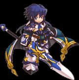 armor blue_eyes blue_hair cloak dragon_knight glaive grand_chase lowres male_focus ronan_erudon solo