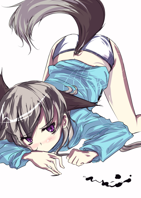 animal_ears blush eila_ilmatar_juutilainen loxodon panties purple_eyes simple_background solo strike_witches tail top-down_bottom-up underwear white_background world_witches_series
