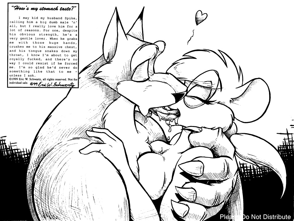&lt;3 anthro black_and_white breasts canine carli chinchilla claws comic couple duo english_text eric_schwartz eyes_closed eyewear female french_kissing glasses interspecies kissing male mammal monochrome nude rodent size_difference spike_(eric_schwartz) straight text wolf