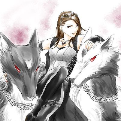 artist_request brown_hair chains dog escape_(go-busters) escape_(tokumei_sentai_go-busters) girl glasses leather lowres shades sunglasses super_sentai tokumei_sentai_go-busters wolf