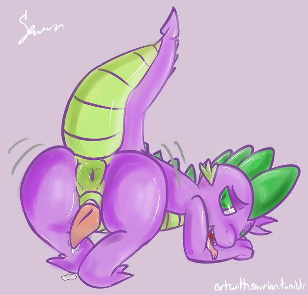 cum dragon friendship_is_magic green_eyes male my_little_pony nude penis presenting saurian saurian_(artist) scalie solo solo_male spike_(mlp)