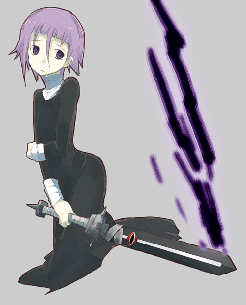 :o androgynous crona_(soul_eater) darkness eka_eri expressionless flat_chest long_sleeves looking_at_viewer parted_lips pink_hair short_hair solo soul_eater standing sword weapon