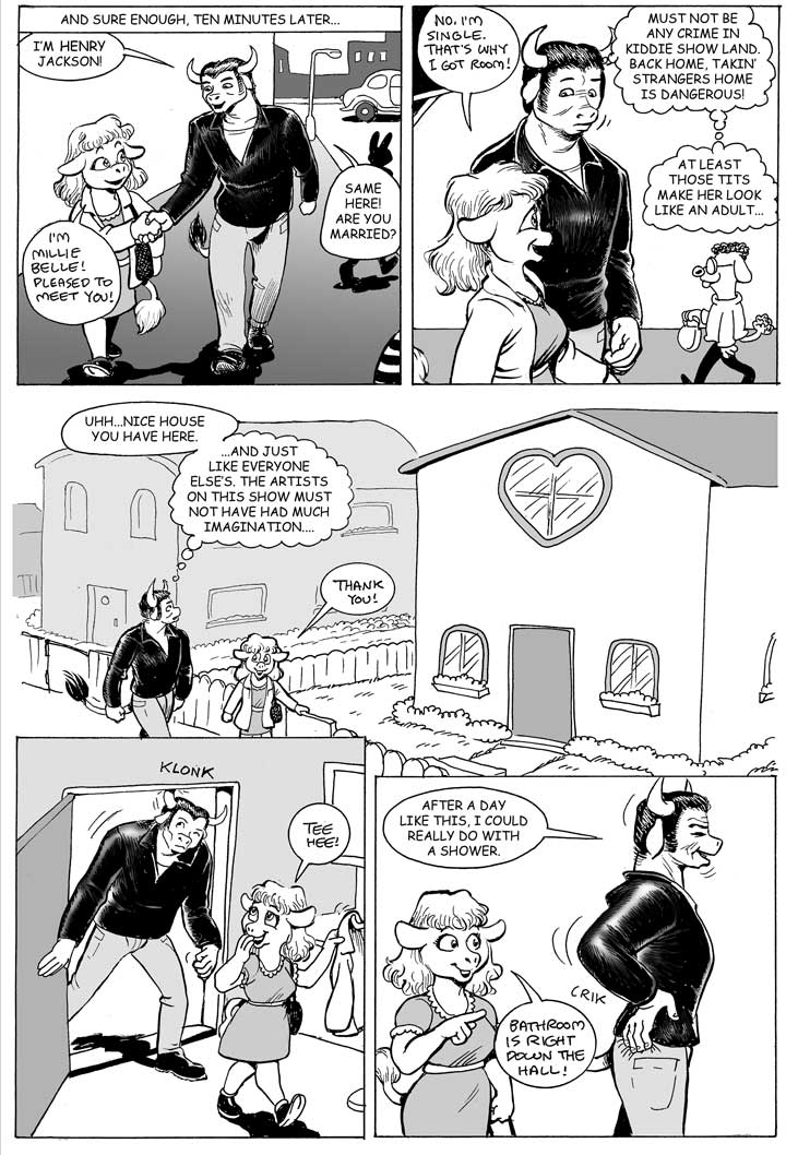 black_and_white bovine bull cattle comic cute dialog dialogue english_text female karno male mammal monochrome pig porcine text
