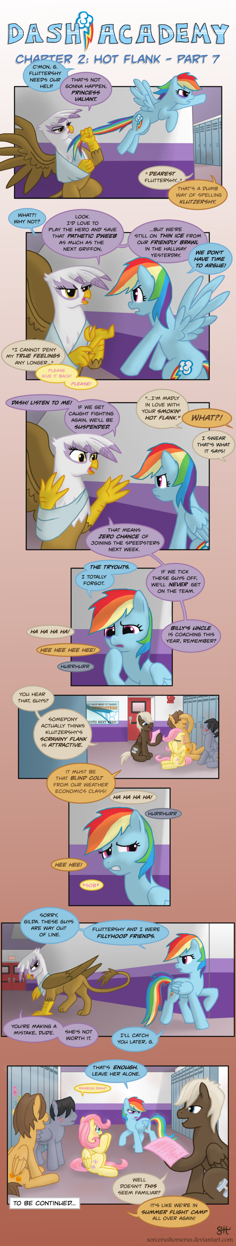 beak comic cutie_mark dialog dialogue dumb-bell_(mlp) english_text equine female feral fluttershy_(mlp) friendship_is_magic gilda_(mlp) gryphon hair hoops_(mlp) horse mammal multi-colored_hair my_little_pony pegasus pony rainbow_dash_(mlp) rainbow_hair score_(mlp) sorcerushorserus text wings