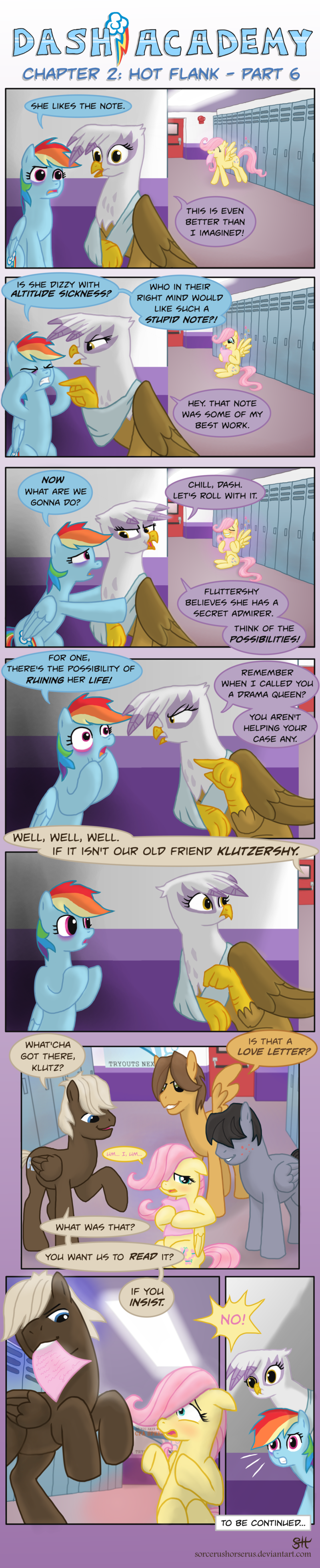 beak comic cutie_mark dialog dialogue dumb-bell_(mlp) english_text equine female feral fluttershy_(mlp) friendship_is_magic gilda_(mlp) gryphon hair hoops_(mlp) horse mammal multi-colored_hair my_little_pony pegasus pony rainbow_dash_(mlp) rainbow_hair score_(mlp) sorcerushorserus text wings