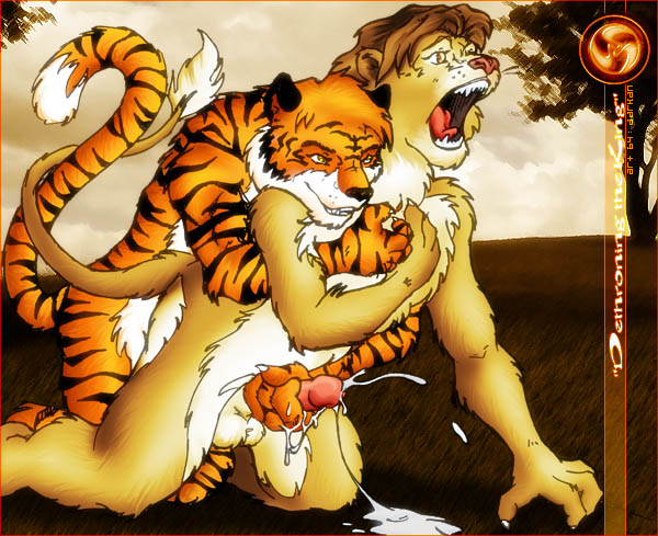 anthro behind claim cum cum_in_ass cum_inside cum_on_ground cum_string darkan domination duo feline from from_behind gasp gay grin handjob lion male mammal masturbation nude open_mouth outside ownership penis reach_around sex submissive tiger