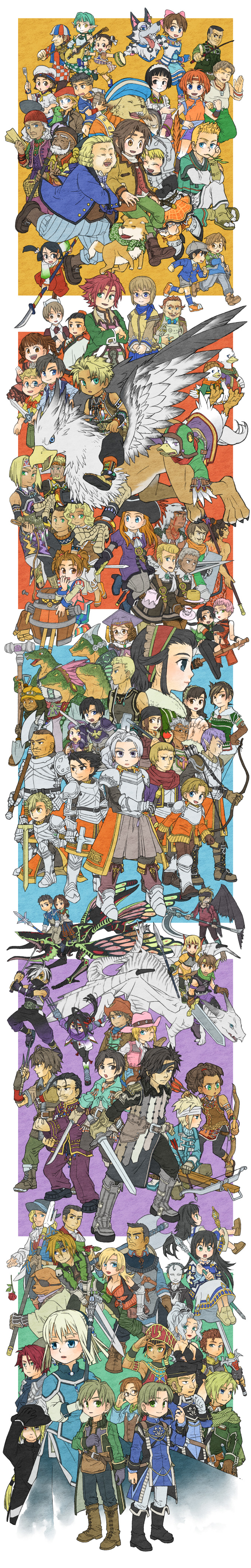 &gt;:) 6+girls :d ^_^ absolutely_everyone absurdres ace_(suikoden) adjusting_eyewear aila_(suikoden) alanis_(suikoden) albert_silverberg animal ankle_boots ankle_ribbon anne_(suikoden) annotated apple_(suikoden) apron aqua_background aqua_eyes aqua_hair arm_grab arm_holding arm_hug armband armor armored_boots armored_dress armpits arrow arthur_(suikoden) asymmetrical_hair augustine_nabor axe ayame_(suikoden) back_tattoo bag bamboo_broom bandages bandana bangs bare_shoulders barts_(suikoden) basket bat_wings bazba beard beckoning beecham belle_(suikoden) belt bent_over beret between_fingers billy_(suikoden) bird black_dress black_eyes black_footwear black_gloves black_hair black_hat black_pants black_wings blonde_hair blown_kiss blue_background blue_dress blue_eyes blue_footwear blue_gloves blue_hat blue_jacket blue_legwear blue_neckwear blue_shirt blunt_bangs bob_cut bodhran bodypaint boots border borus_redrum bouzouki bow_(weapon) bowl_cut bracelet braid branky breasts bright_(suikoden) broom broom_riding brothers brown_background brown_eyes brown_footwear brown_gloves brown_hair brown_pants bug bun_cover caesar_silverberg cake camouflage camouflage_pants capri_pants carrying_over_shoulder cecile_(suikoden) changpao checkered chef chef_uniform child chin_stroking chinese_clothes choker chris_lightfellow claw_(weapon) cleavage clenched_hand clenched_hands closed_eyes closed_mouth clothed_animal coat collared_shirt colored_tips covered_face covered_mouth cowboy_hat cravat crop_top cross-laced_clothes cross-laced_footwear crossbow crossed_arms cup dark_skin deerstalker detached_sleeves dios_(suikoden) dog dominic_(suikoden) double_bun dragon dress dropping dual_wielding duck duke_(suikoden) dupa earrings edge eggru eike elaine_(suikoden) elf elliot_(suikoden) emily_(suikoden) ernie_(suikoden) estella_(suikoden) everyone eyepatch facepaint facial_hair fang_necklace fanny_pack fat father_and_daughter feathers fighting_stance fingerless_gloves flame_champion floating floating_hair flower food forehead_protector formal framed_breasts franz_(suikoden) fred_maxmilian french_braid frilled_sleeves frills front-tie_top frown fruit frying_pan fubar fur_trim furry futch_(suikoden) gadget_z gau_(suikoden) gauntlets geddoe gensou_suikoden gensou_suikoden_iii glasses gloves goggles goggles_on_headwear gordon_(suikoden_iii) goro_(suikoden) green_background green_eyes green_jacket green_pants grey_footwear grey_hair grey_hat grey_pants grey_shorts griffin group_hug guillaume hachimaki hair_between_eyes hair_bun hair_ribbon hair_tubes hairlocs hakama half_updo hallec halter_top halterneck hammer hand_on_another's_arm hand_on_headwear hand_on_hip hand_on_own_cheek hand_puppet hand_up happy hat hat_ribbon head_rest head_wings headband headdress helmet heterochromia high_heel_boots high_heels high_ponytail highres hoe holding holding_arrow holding_bow_(weapon) holding_food holding_fruit holding_instrument holding_paper holding_shield holding_spear holding_staff holding_sword holding_weapon holding_whip hortez_vii hug hug_from_behind hugo_(suikoden_iii) iku_(suikoden) insect instrument jacket jacques_(suikoden) japanese_clothes jeane jefferson(suikoden) jewelry jimba joker_(suikoden) juan juliet_sleeves jumping kathy_(suikoden) kenji_(suikoden) kidd kimono knee_boots knee_up knight koroku lace-up_boots landis leaning_forward leg_grab leg_up legs_apart leo_galan lilly_pendragon long_hair long_image long_sleeves looking_at_another looking_at_viewer looking_away louis_keeferson low-tied_long_hair low_ponytail luc_(suikoden) luce_(suikoden) lucia_(suikoden) lulu_(suikoden) maid_apron maid_headdress makeup mamie martha_(suikoden) mask medium_breasts mel_(suikoden) melville_(suikoden) midriff mike_(suikoden) mio_(suikoden) mortarboard mother_and_son mouth_hold mua_(suikoden) multicolored_hair multiple_boys multiple_girls music mustache muto_(suikoden) nadir_(suikoden) naginata nash_latkje native_american_headdress neckerchief necklace nei_(suikoden) nejiri_hachimaki nicolas_(suikoden) ninja nurse_cap o-ring old_man one_eye_closed one_eye_covered one_knee open_hand open_mouth orange_footwear orange_hair orange_legwear orange_skirt outside_border outstretched_arm outstretched_arms over_shoulder own_hands_together palms pants paper parrot parted_bangs parted_lips pauldrons peeking_out peggi pelt percival_fraulein piccolo_(suikoden) pink_hair pink_hat planted_sword planted_weapon plate playing_instrument pointing pointing_at_viewer pointy_ears pointy_nose polearm profile puffy_short_sleeves puffy_sleeves pumpkin_shorts puppet purple_background purple_eyes purple_hair queen_(suikoden) ready_to_draw red_background red_eyes red_flower red_hair red_hakama red_hat red_lips red_rose red_shorts reed_(suikoden) rhett_(suikoden) ribbon rico_(suikoden) riding rimless_eyewear ring ringlets robe robot rody_(suikoden) roland_lazarus rose round_eyewear ruby_(suikoden) running sai_(weapon) sailor salome_harras samus_(suikoden) sana_(suikoden) sanae_yamamoto sandals sarah_(suikoden) sasarai_(suikoden) sash saucer scabbard scar scott_(suikoden) screw scythe sebastian_(suikoden) sebastien_(suikoden) serving sgt_joe shabon_(suikoden) shading_eyes sharon_(suikoden) sheath shiba_(suikoden) shield shirt shirtless shizu_(suikoden) shoe_soles shoes short_hair short_over_long_sleeves short_sleeves shorts shoulder_bag siblings side-by-side side_slit sideburns sidesaddle sideways_glance silver_eyes silver_hair sitting skirt sleeveless sleeves_rolled_up smile socks spatula spear spread_arms staff standing standing_on_one_leg stubble surprised sweater sword tabi tall_image tan tank_top tassel tattoo tea teacup teapot thigh_boots thighhighs thomas_(suikoden) tomato topknot toppo_(suikoden) true_rune turn_pale turtleneck tuta_(suikoden) twaikin_(suikoden) twintails two-handed_sword two-tone_hair unsheathed urn v v-shaped_eyebrows v_arms very_long_hair vest viki_(suikoden) violin waist_cape walking wan_fu_(suikoden) watari_(suikoden) waurenhyte_(suikoden) weapon weapon_over_shoulder whip white_border white_gloves white_hat white_pants white_ribbon wilder_(suikoden) wings wyatt_lightfellow x_x yellow_background yellow_eyes yellow_neckwear yellow_shorts yellow_skirt yuber yuiri yumi_(suikoden) yun_(suikoden)