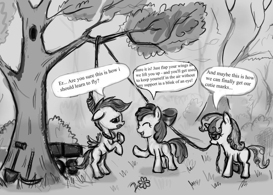 2012 apple_bloom_(mlp) applebloom_(mlp) bad_idea cub cutie_mark_crusaders_(mlp) doing_it_wrong english_text equine female feral friendship_is_magic group horn horse imminent_death mammal monochrome my_little_pony noose outside pegasus pony rope scootaloo_(mlp) shovel suicide sweetie_belle_(mlp) text ulyanovetz unicorn wagon wings young