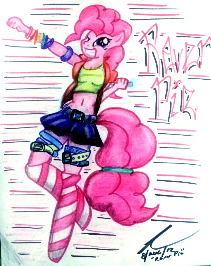 451kitkat anthro anthrofied bracelet clothing english_text equine female friendship_is_magic horse jewelry mammal my_little_pony navel pinkie_pie(mlp) pinkie_pie_(mlp) pony rave simple_background skirt smile solo striped_socks text