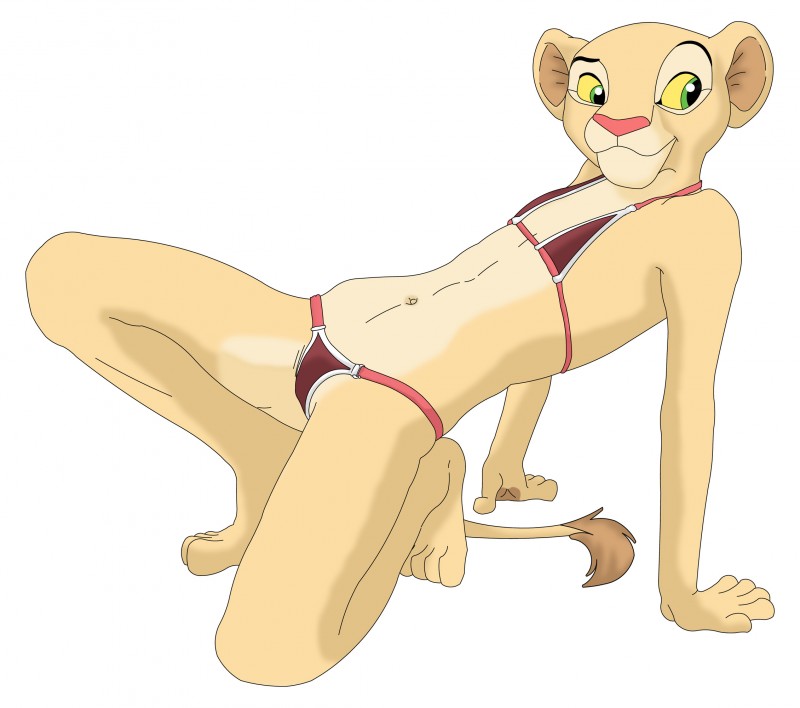 anthrofied arm_support bikini clothed clothing cub disney feline female flat_chested hindpaw lion lioness looking_back mammal nala paws plain_background skimpy solo swimsuit the_lion_king tlk92024 white_background young
