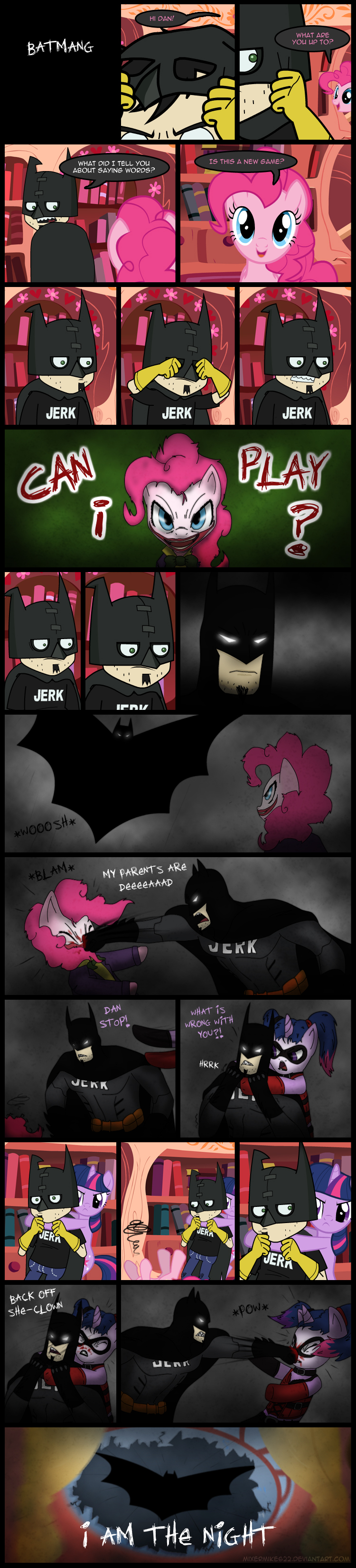 batman_(series) brawl comic dan dan_vs equine female feral friendship_is_magic hallucination harley_quinn horn horse human joker mammal mixermike622 my_little_pony pinkie_pie_(mlp) pony smile tumblr twilight_sparkle_(mlp) unicorn