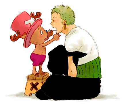 1boy antlers bandanna black_pants doctor earrings eyes_closed full_body green_hair haramaki hat jewelry lowres male male_focus medical one_piece open_mouth pants reindeer roronoa_zoro shirt shorts simple_background sitting solo thermometer tony_tony_chopper white_background white_shirt x_(symbol)