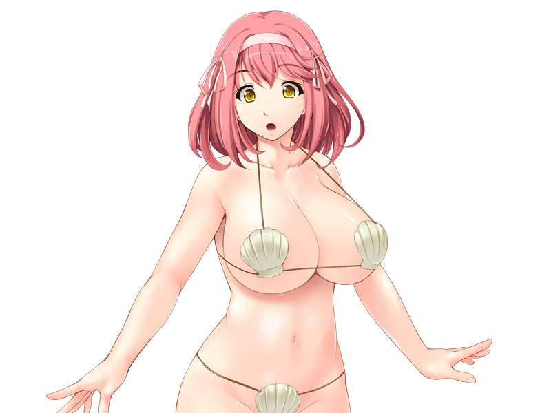 1girl bikini breasts ishii_akira kimomen_demo_kyokon_nara_mizugi_gal_to_ria_juu_na_natsu_ga_sugoseru! large_breasts miel miel_(company) seashell shell solo swimsuit