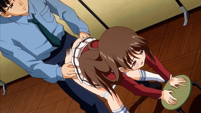 1boy 1girl animated animated_gif ass ass_grab bent_over blush brown_hair censored doggystyle father_and_daughter hand_on_ass hetero incest indoors legwear long_hair marina_akizuki necktie oni_chichi open_mouth panties panty_pull poro purple_eyes school_uniform sex skirt standing stool underwear vaginal white_panties wood_floor wooden_floor