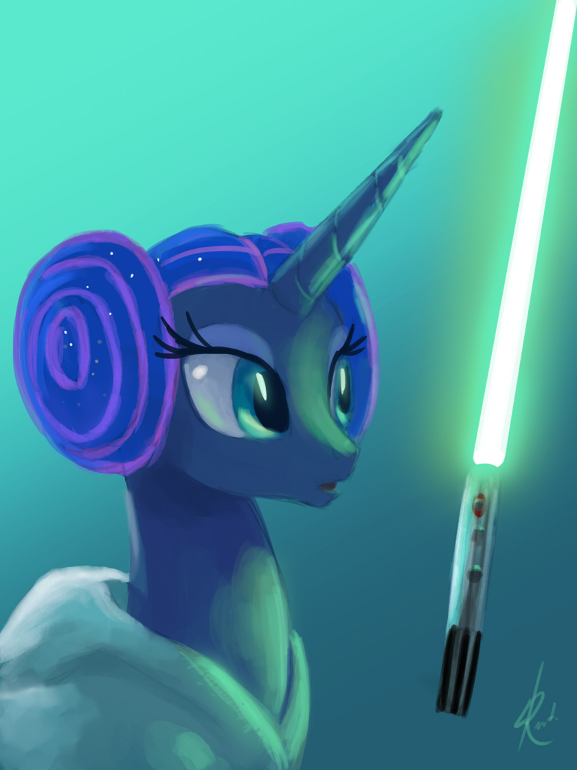 clothing equine female feral friendship_is_magic horn horse leia_organa lightsaber mammal my_little_pony pony princess_luna_(mlp) raikoh-illust robe solo star_wars sword weapon winged_unicorn wings