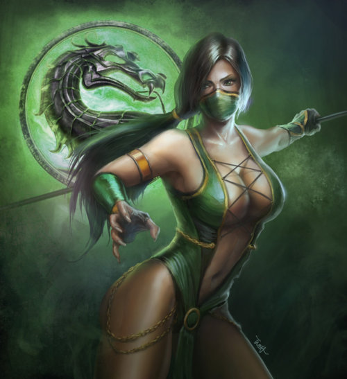 1girl artist_request dark_skin jade large_breasts mortal_kombat solo