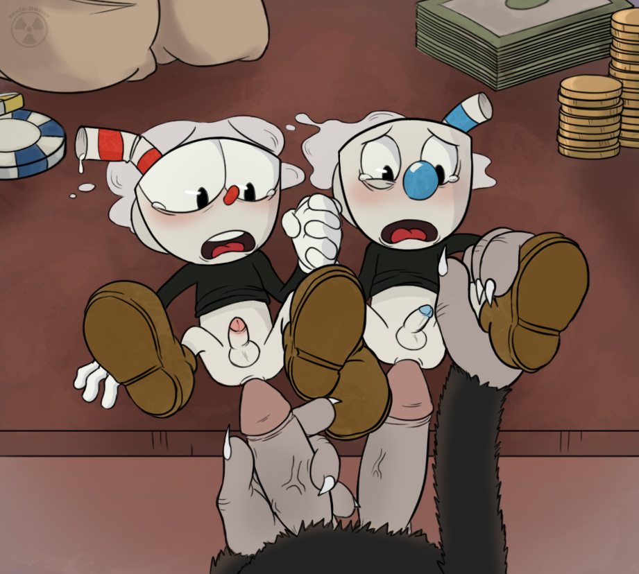anal anal_penetration animate_inanimate bottomless brother brothers claws clothed clothed_sex clothing cuphead_(character) cuphead_(game) diphallism erection faceless_male first_person_view footwear gloves grey_penis group group_sex hand_holding humanoid humanoid_on_humanoid humanoid_penis it'll_never_fit larger_male leg_grab lying male male/male male_penetrating male_pov money mugman multi_penis object_head on_back penetration penis questionable_consent semi_incest sex shallow_penetration shoes sibling size_difference the_devil_(cuphead) threesome toxic-boner vein veiny_penis video_games
