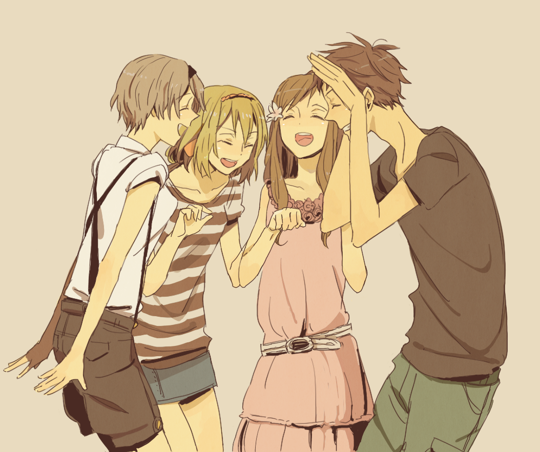 3girls axis_powers_hetalia belgium_(hetalia) blonde_hair brown_hair happy hungary_(hetalia) laughing multiple_girls odd_one_out spain_(hetalia) ukraine_(hetalia)