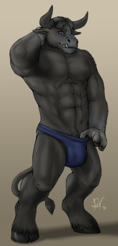 abs anthro biceps big_muscles blue_eyes bovine bulge bull cattle flexing fur hooves horn male mammal muscles pecs pose rov solo speedo swimsuit tauren topless underwear video_games warcraft world_of_warcraft
