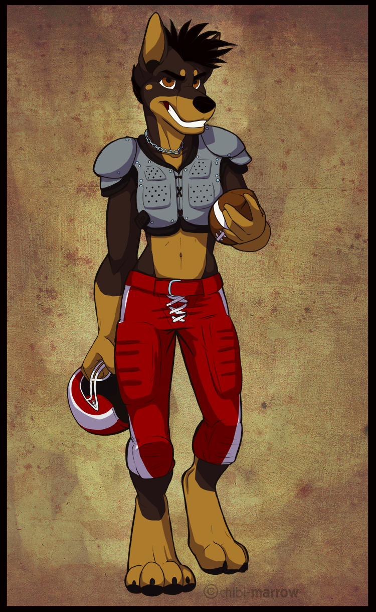 canine chibi-marrow dog football grin helmet male plain_background solo