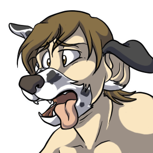brown_eyes brown_hair canine dalmatian dog fur gargoyale hair human icon low_res male mammal open_mouth plain_background spots timtam tongue transformation transparent_background white_fur