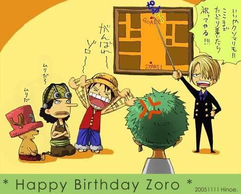!! !!! 4boys angry bandanna birthday black_hair black_pants blonde_hair character_name directions earrings goggles goggles_on_head green_hair hat jewelry lost_(state) lowres male male_focus map monkey_d_luffy multiple_boys necktie one_piece overalls pants pink_hat red_vest reindeer roronoa_zoro sanji sash shorts smile speech_bubble straw_hat text tony_tony_chopper usopp vest wave waving x_(symbol)