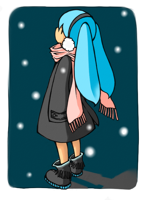 blue_hair hatsune_miku long_hair scarf shiropuni snowing solo vocaloid