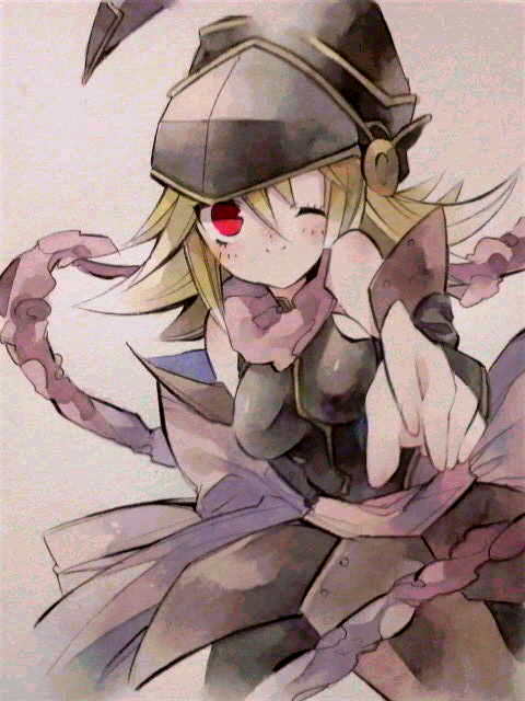 blonde_hair duel_monster gagaga_girl hat looking_at_viewer red_eyes ribbon witch_hat yu-gi-oh! yuu-gi-ou_duel_monsters