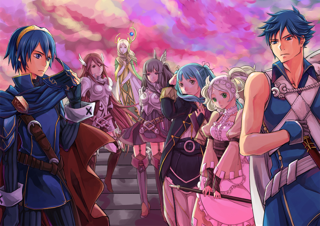 6+girls adjusting_hair apron armor belt black_hair blonde_hair blue_eyes blue_hair book boots brother_and_sister brown_eyes cape dress drill_hair emerina female_my_unit_(fire_emblem:_kakusei) fire_emblem fire_emblem:_kakusei frills frown garter_straps gloves green_eyes hair_ribbon hairband hat head_wings headdress krom liz_(fire_emblem) long_hair lucina marth_(fire_emblem:_kakusei) mask mask_removed multiple_girls my_unit_(fire_emblem:_kakusei) purple_eyes red_eyes red_hair ribbon short_hair short_twintails siblings skirt smile spoilers staff sumia tabard thigh_boots thighhighs tiamo twintails very_long_hair wrist_cuffs youhe_qri