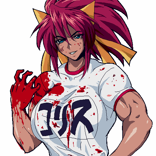 aqua_eyes bad_id bad_pixiv_id blood copyright_request fjt_(fjym2) gym_uniform lowres muscle red_hair simple_background solo