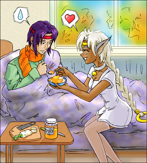 aisha_clanclan artist_unknown bed daikon fred_luo honey outlaw_star pair