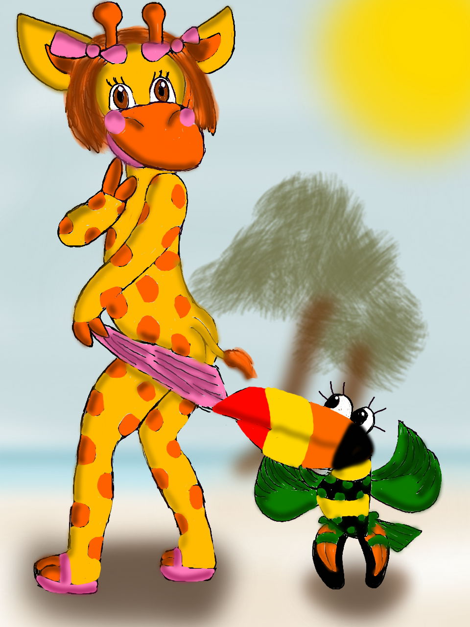 beach bikini bow butt clothed clothing ingrid_giraffe invalid_tag lupe_toucan my_gym_partner's_a_monkey my_gym_partner's_a_monkey panty_pull sandals seaside skimpy swimsuit undressing