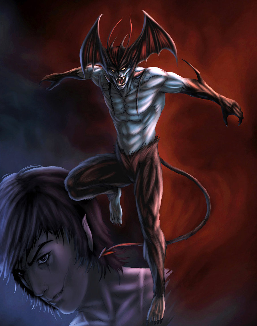 abs anime biceps claws demon devilman devilman_(series) fur grin horn horn_wings looking_at_viewer male muscles navel nude pecs smile teeth victor_bartlett wings yellow_eyes