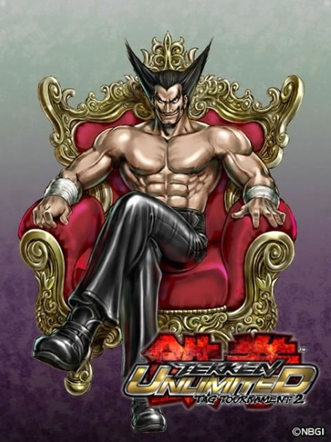abs age_regression bandages black_hair boots crossed_legs facial_hair goatee male_focus mishima_heihachi muscle official_art pants shiny shiny_clothes shirtless sitting solo spiked_hair tekken tekken_tag_tournament_2 throne veins yamashita_shun'ya younger